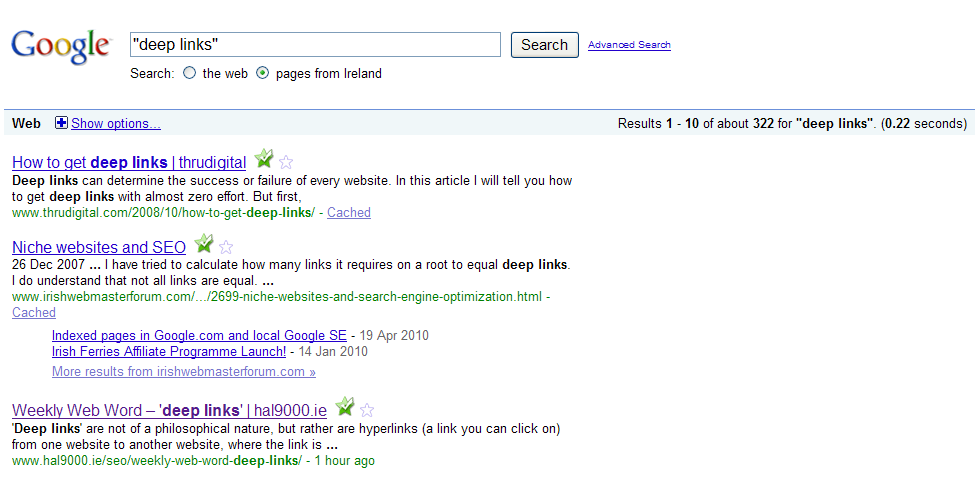 Deep links SERP hal9000 SERP for term 'deep links'